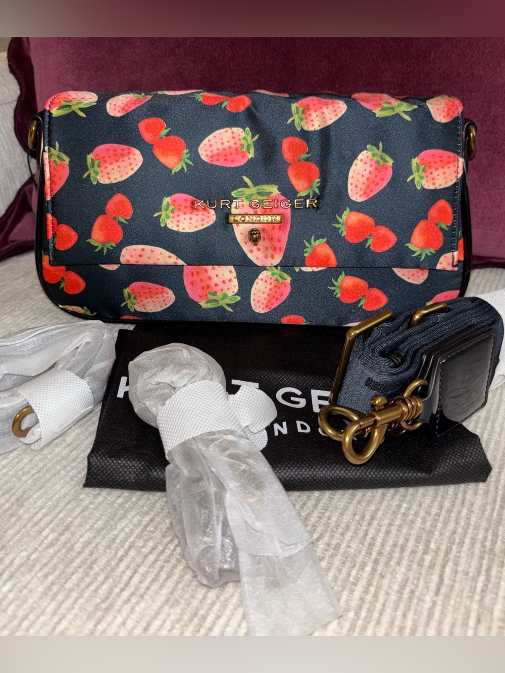 Kurt Geiger London Portobello Strawberry Print Flap Shoulder Bag Crossbody NWT